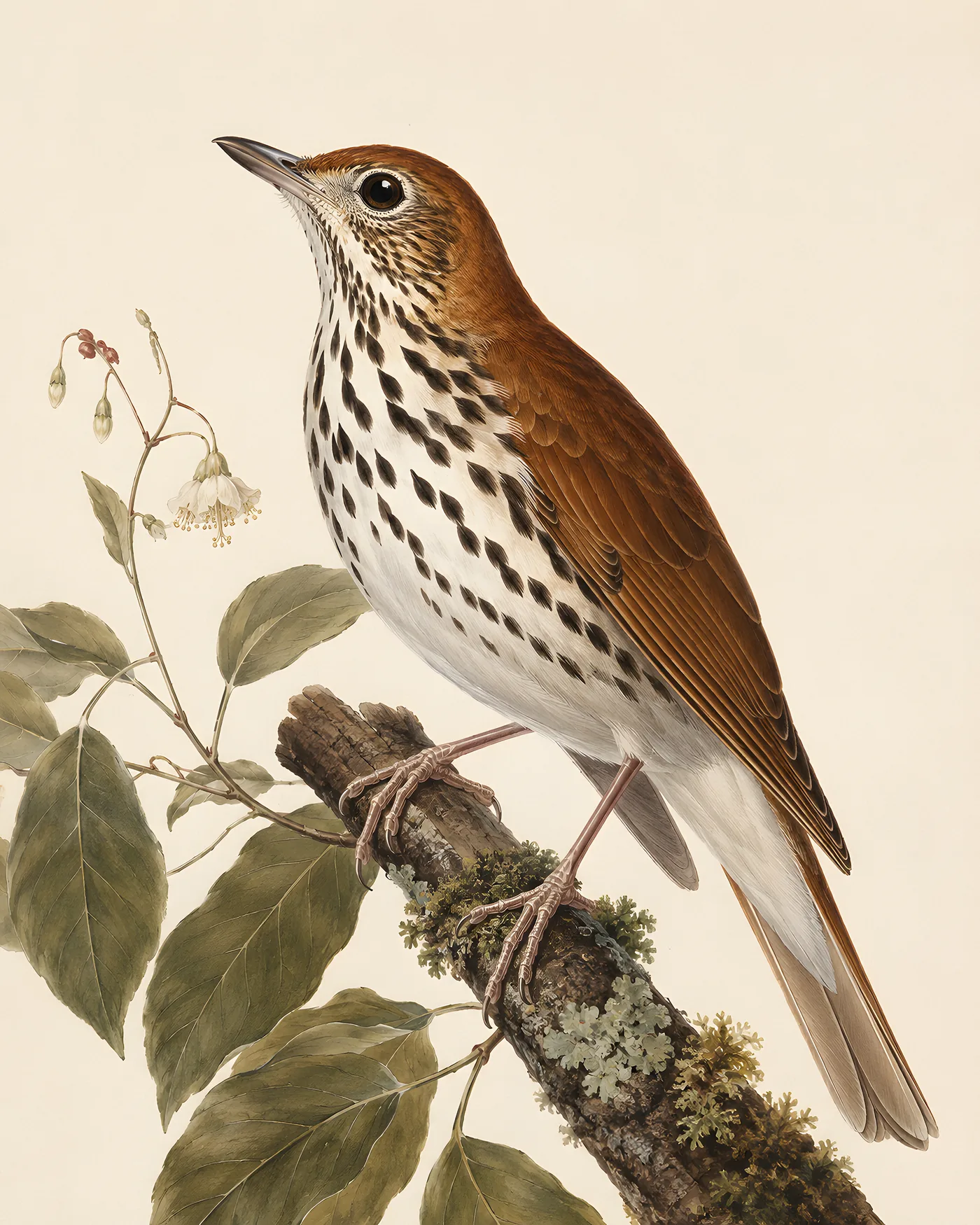 Fine-art Wood Thrush print in the Audubon style
