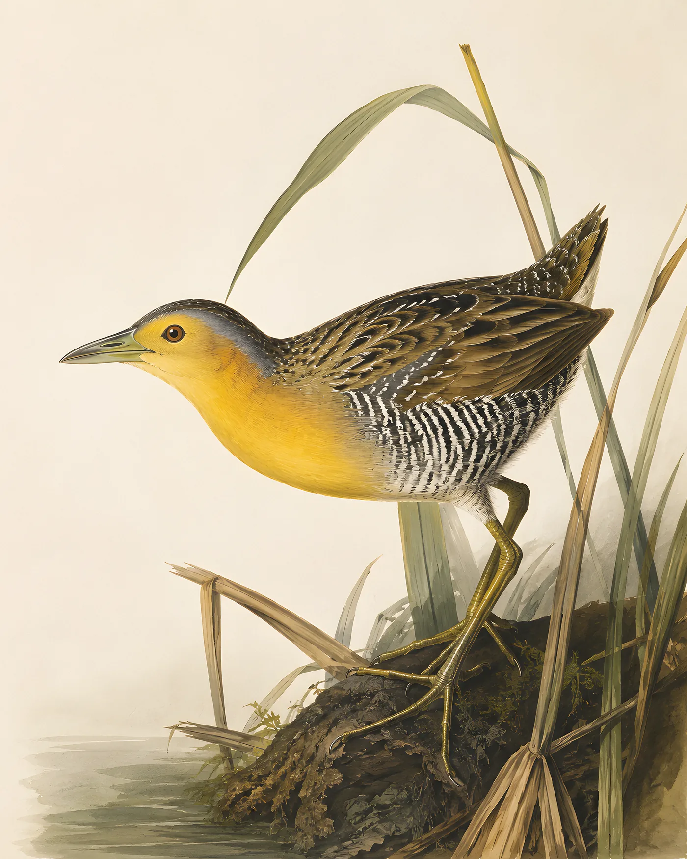 Fine-art Yellow Rail print in the Audubon style