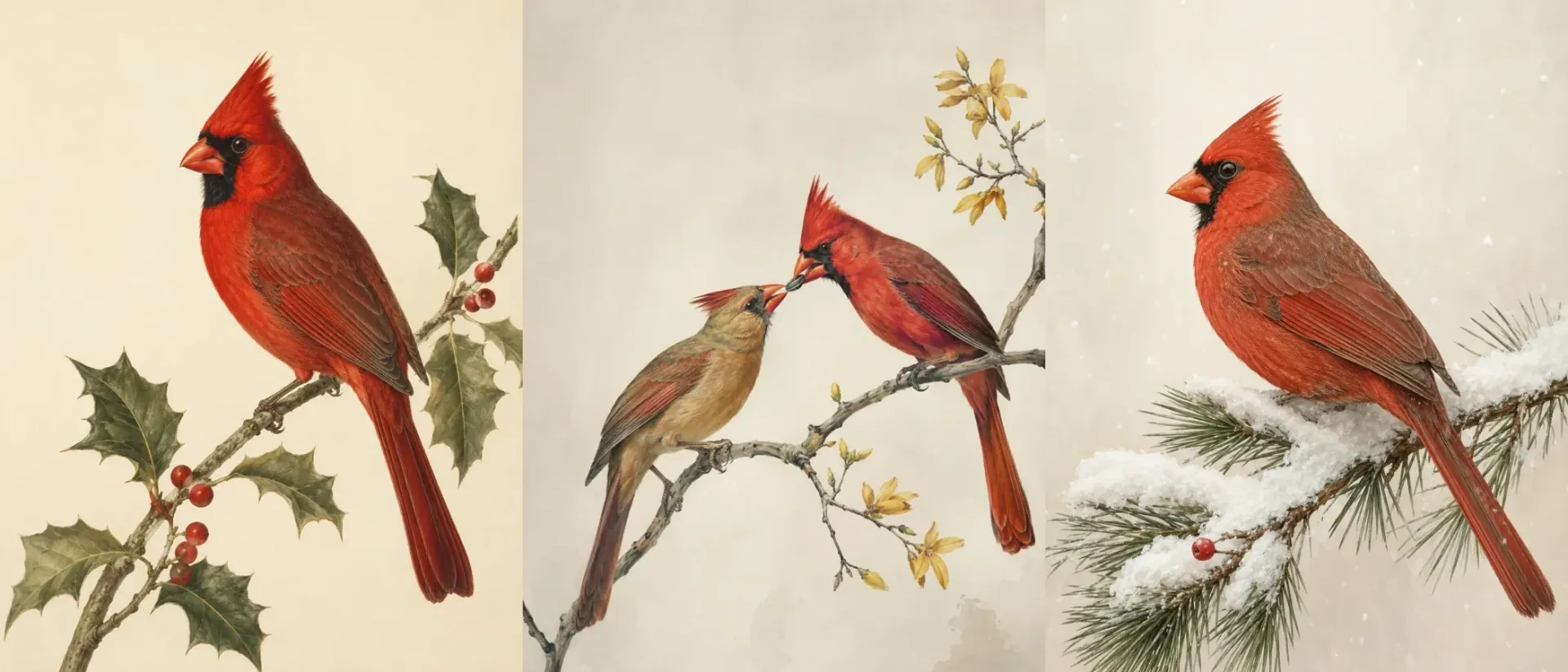 Cardinals Set of 3 - fine-art bird print