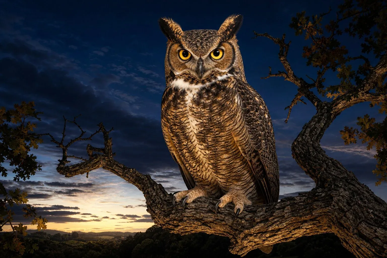 Little Owl, Athena noctua, perched on a stone surface in full daylight, facing forward with large yellow eyes, compact round body and mottled brown-white plumage, olive grove visible in soft focus behind