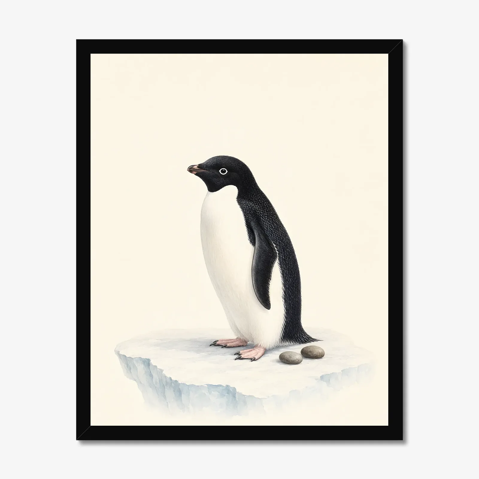 Adelie Penguin Print in a black frame