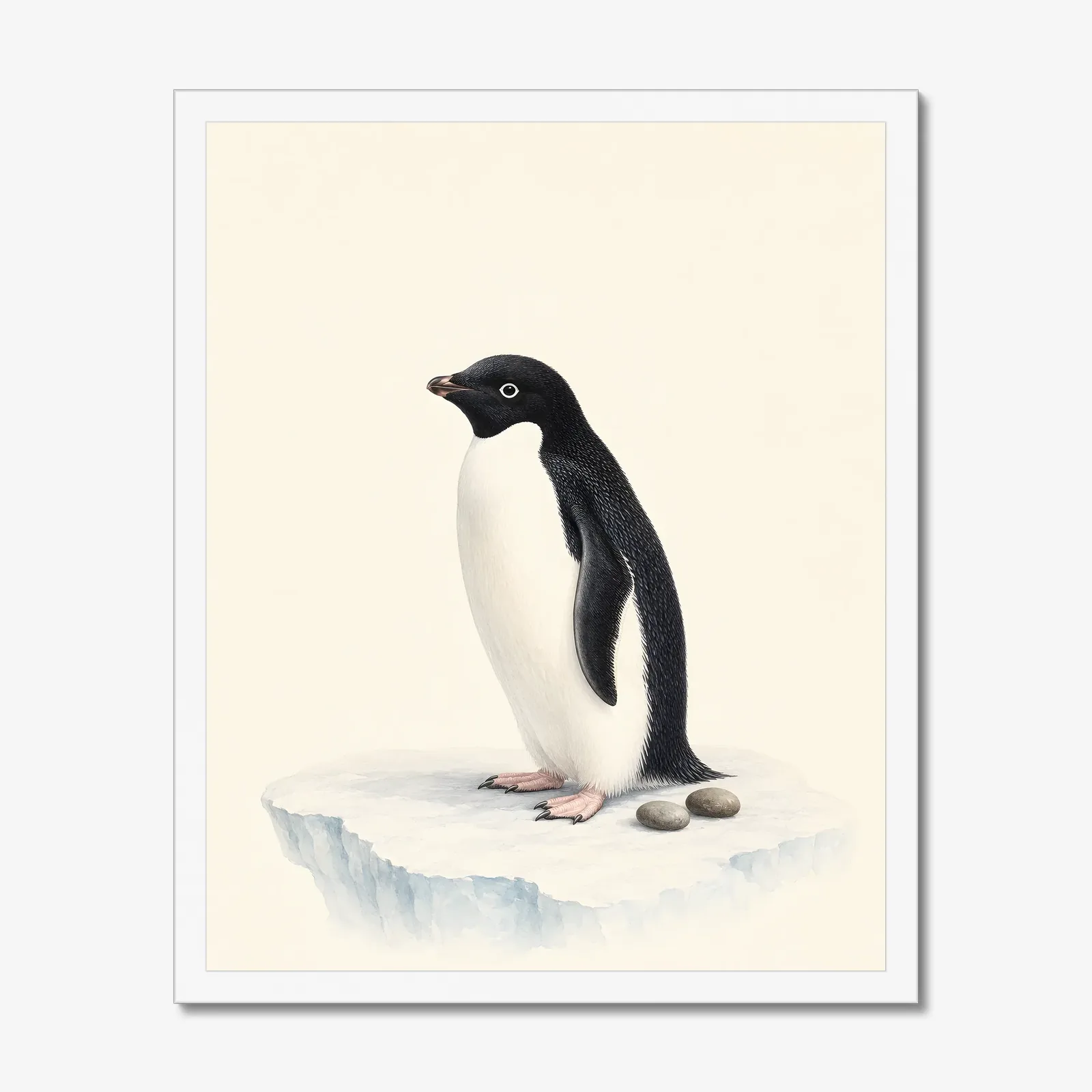 Adelie Penguin Print in a white frame