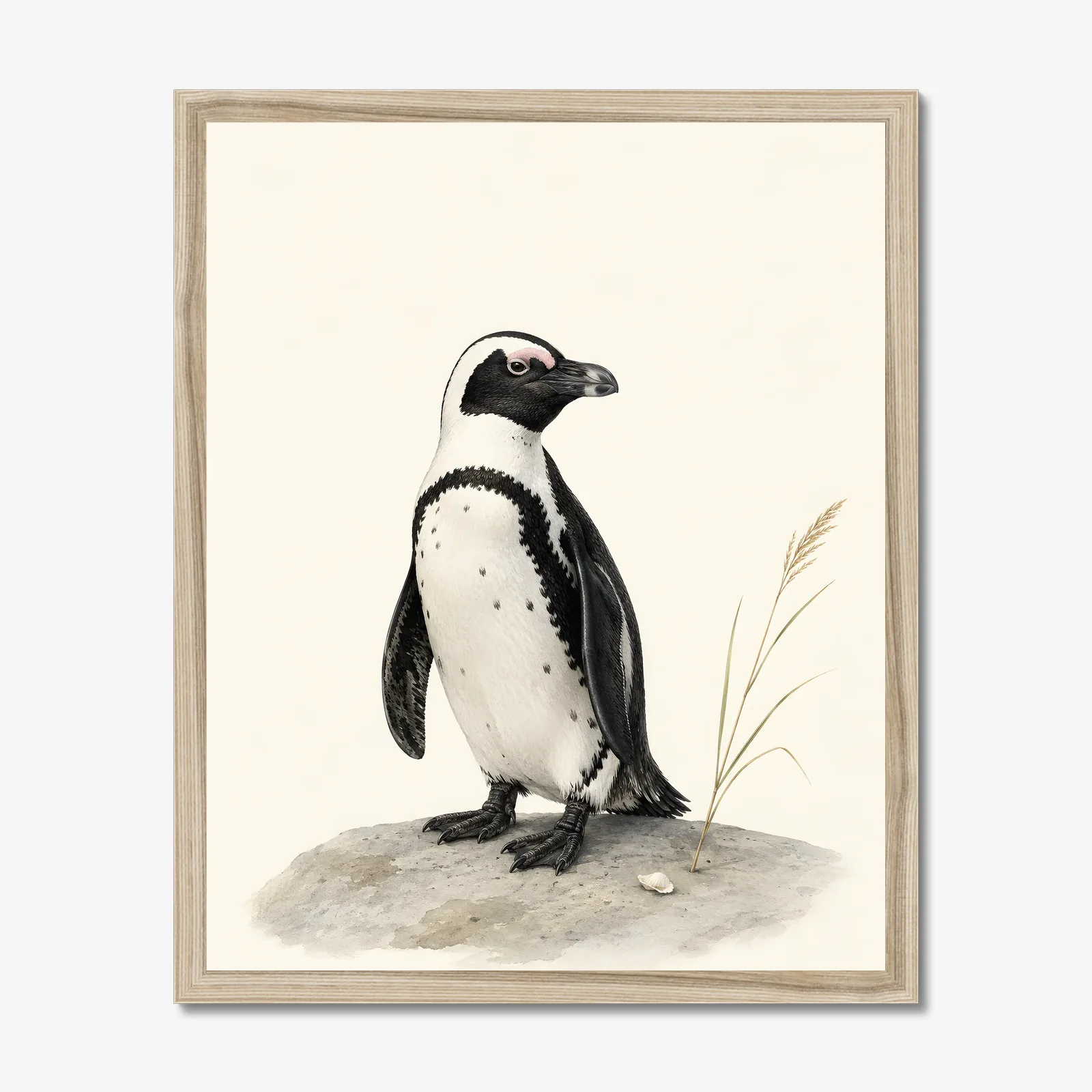 African Penguin Print in a natural frame