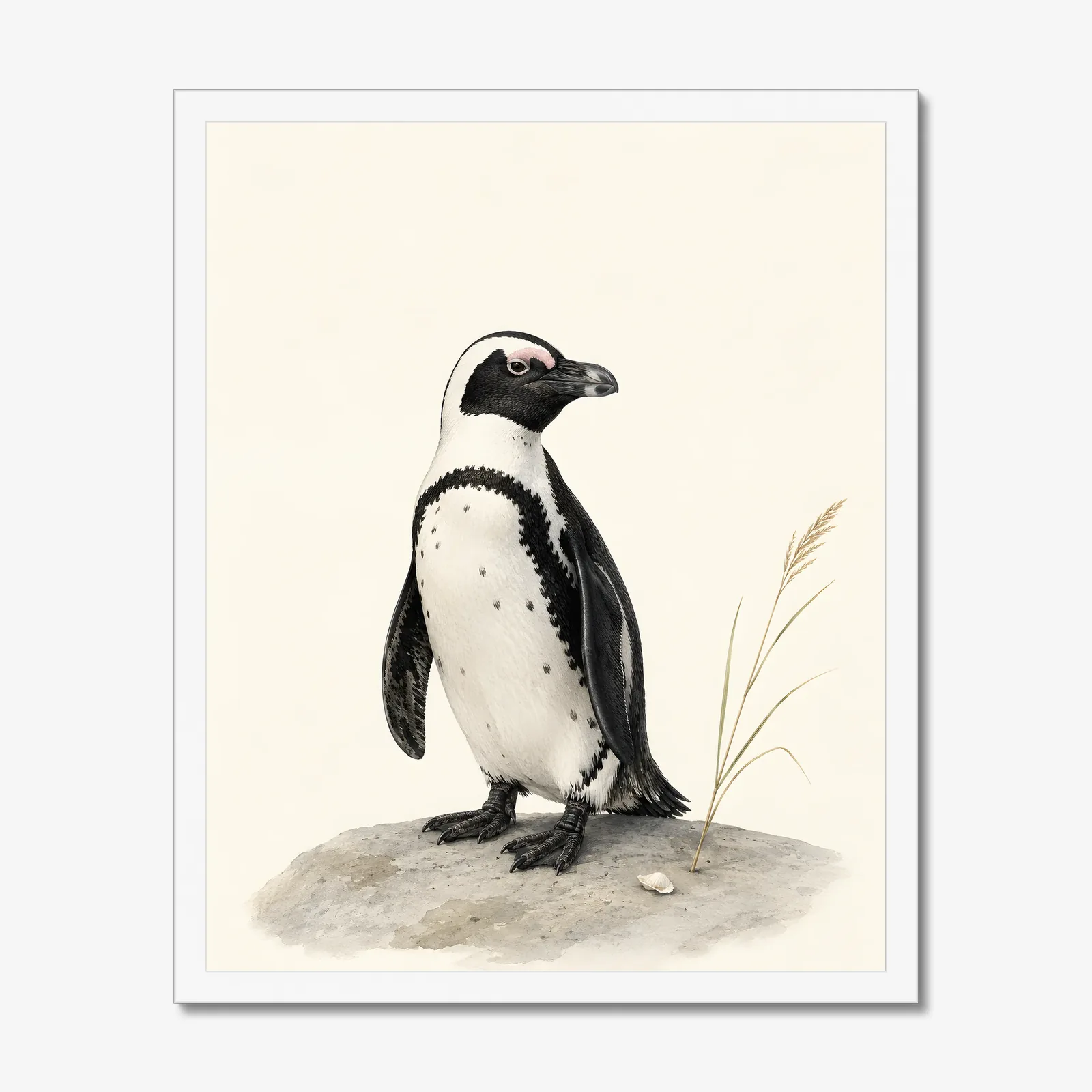 African Penguin Print in a white frame