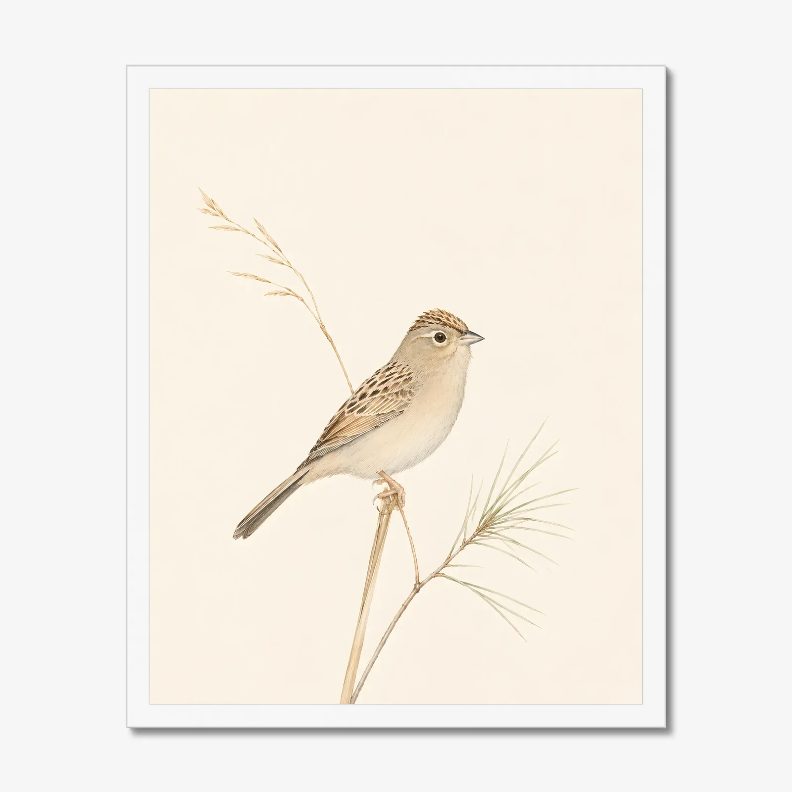 Bachman's Sparrow Print in a white frame
