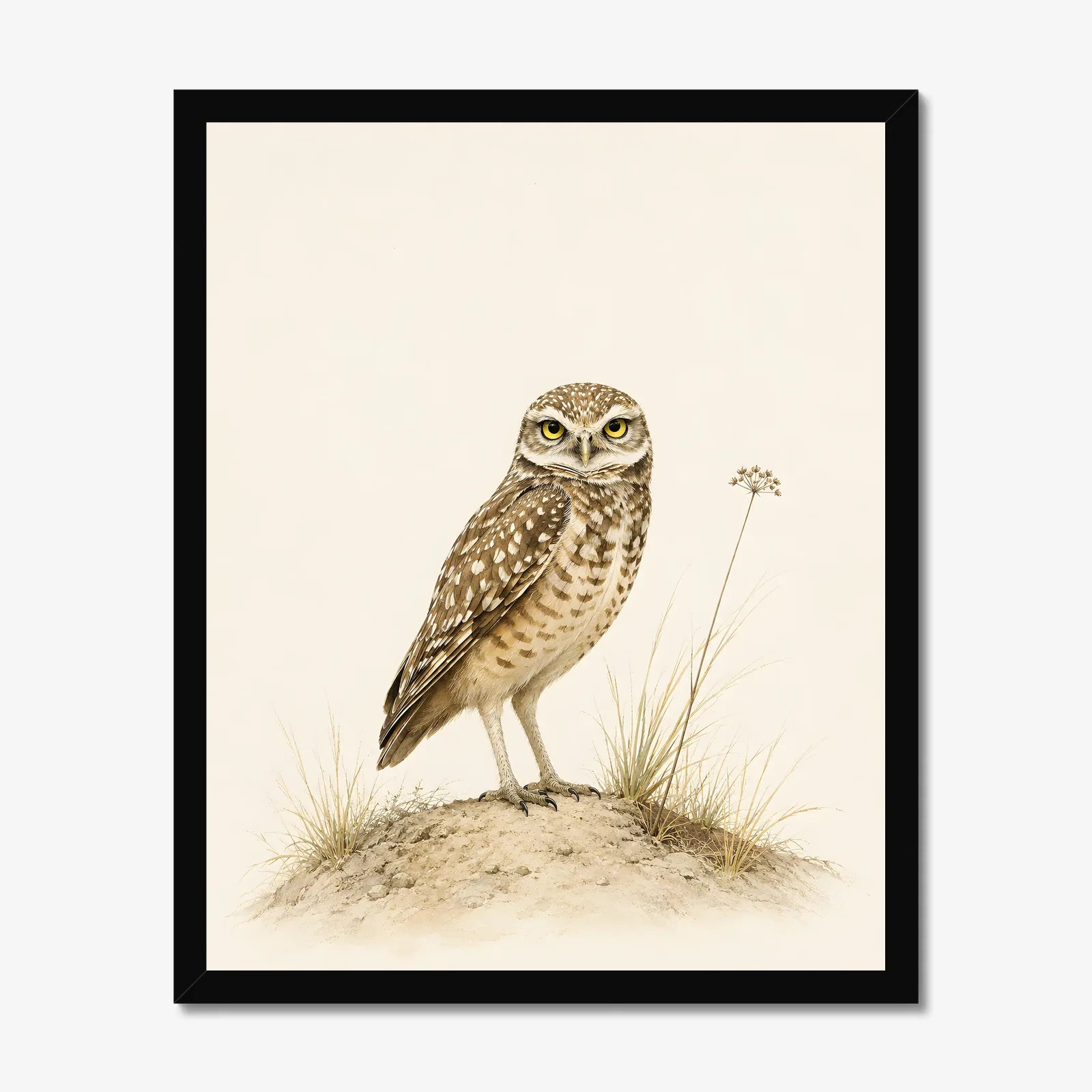 Burrowing Owl Print in a black frame