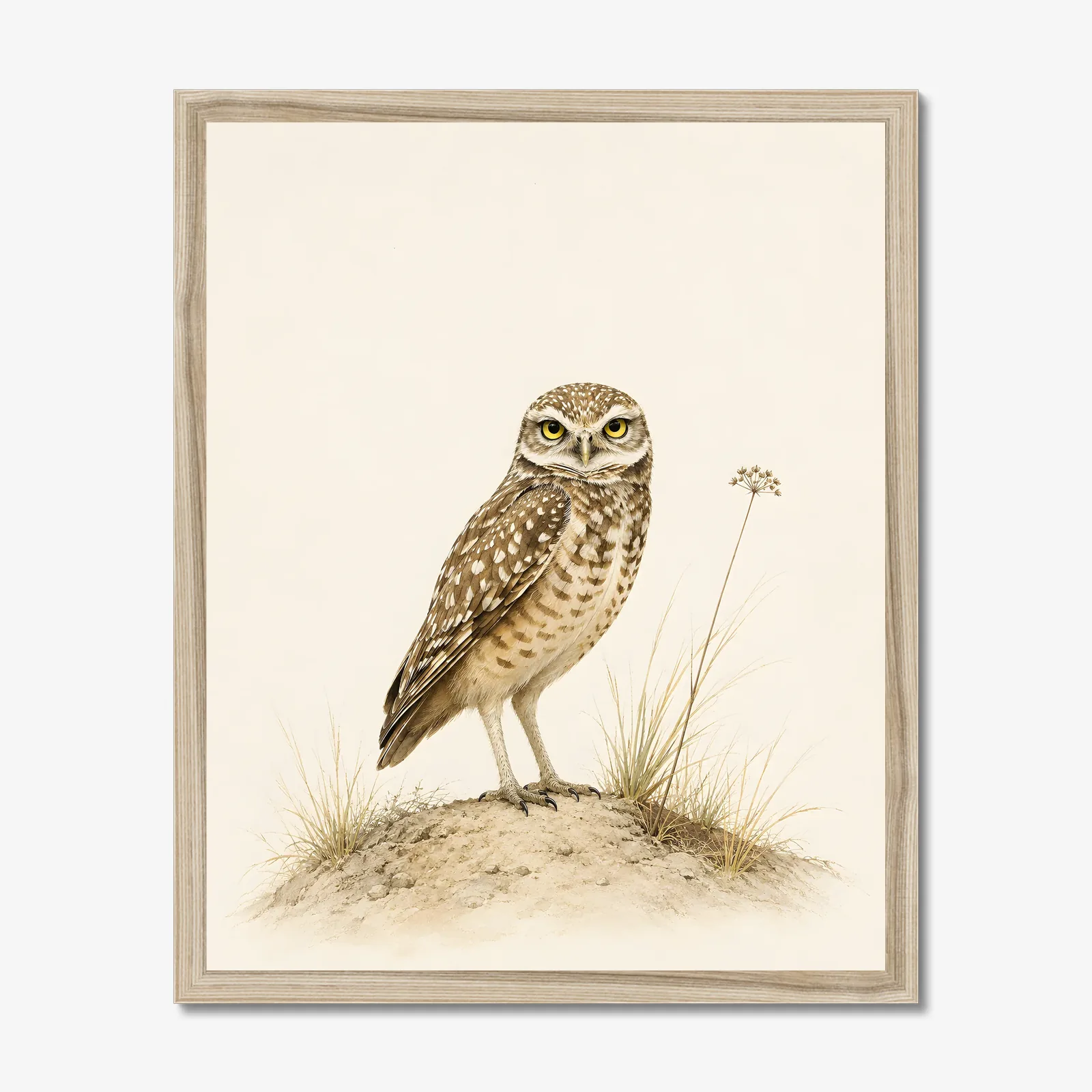 Burrowing Owl Print in a natural frame