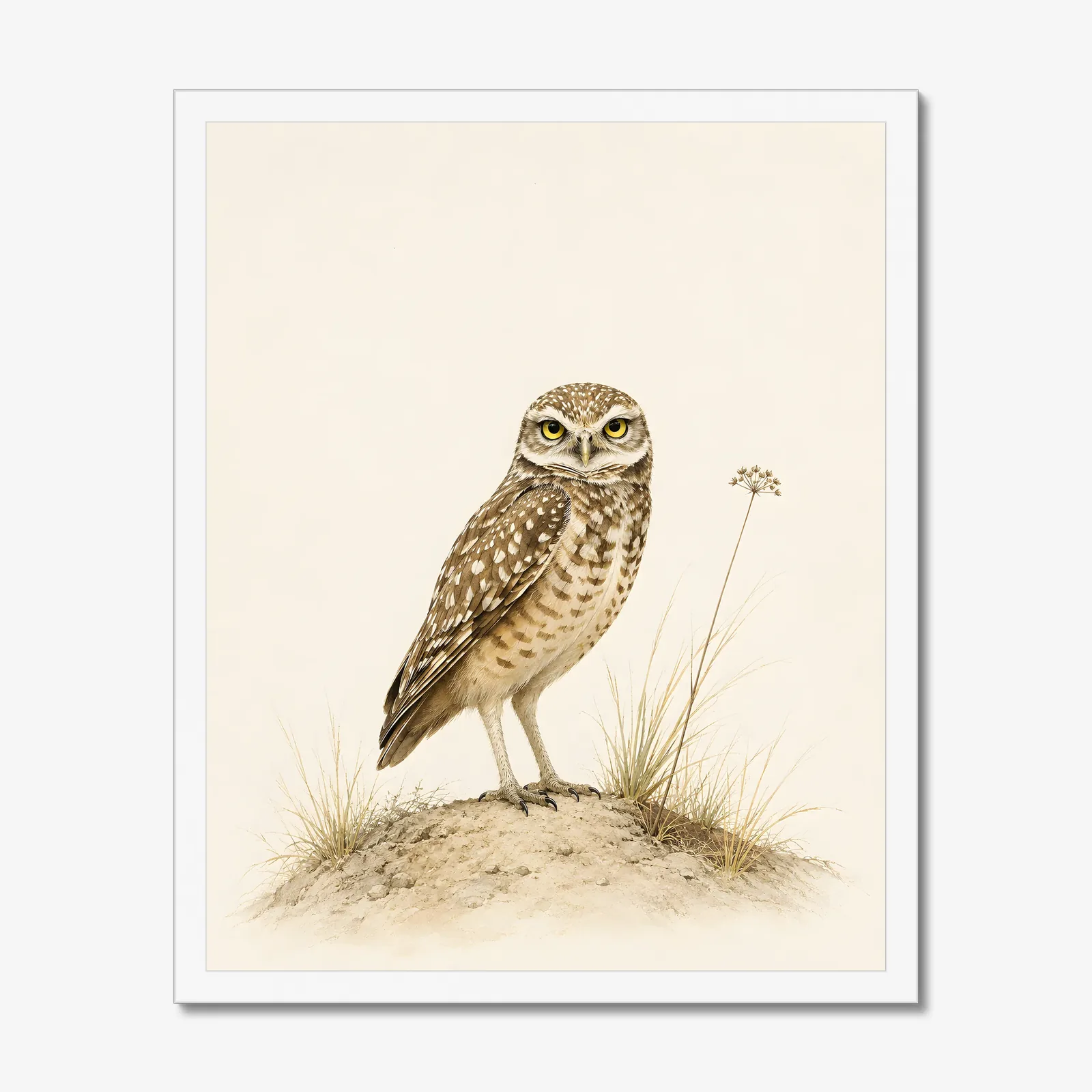 Burrowing Owl Print in a white frame