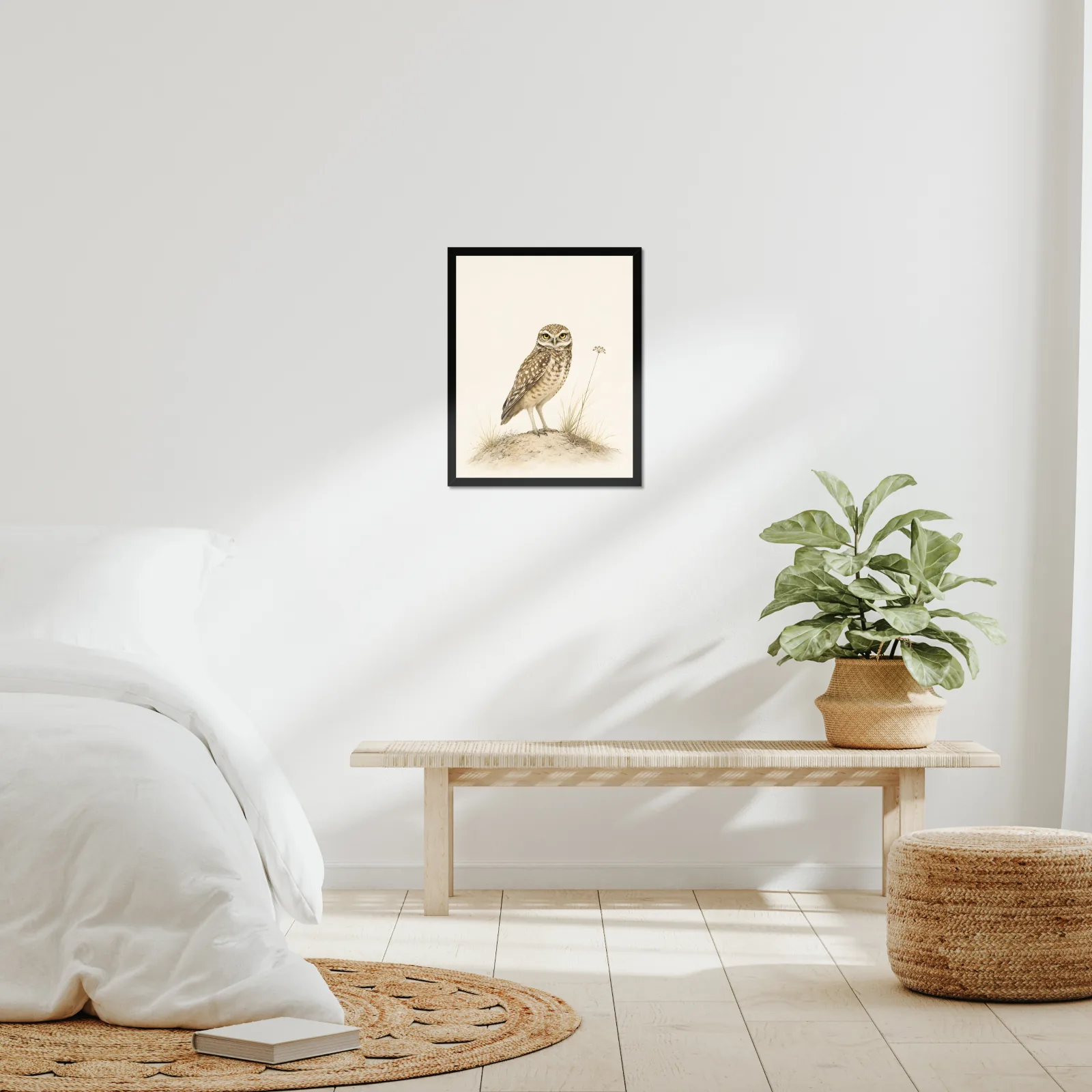 Burrowing Owl Print in a room setting, shown at 16x20 inches