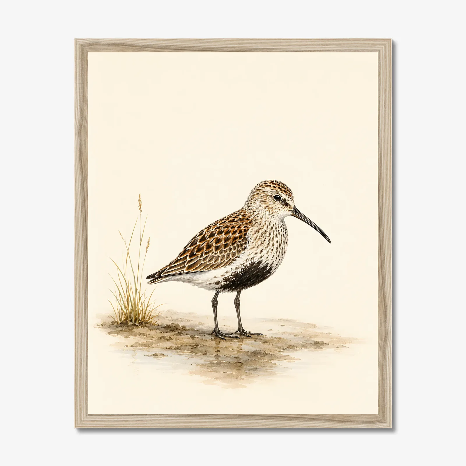 Dunlin Print in a natural frame