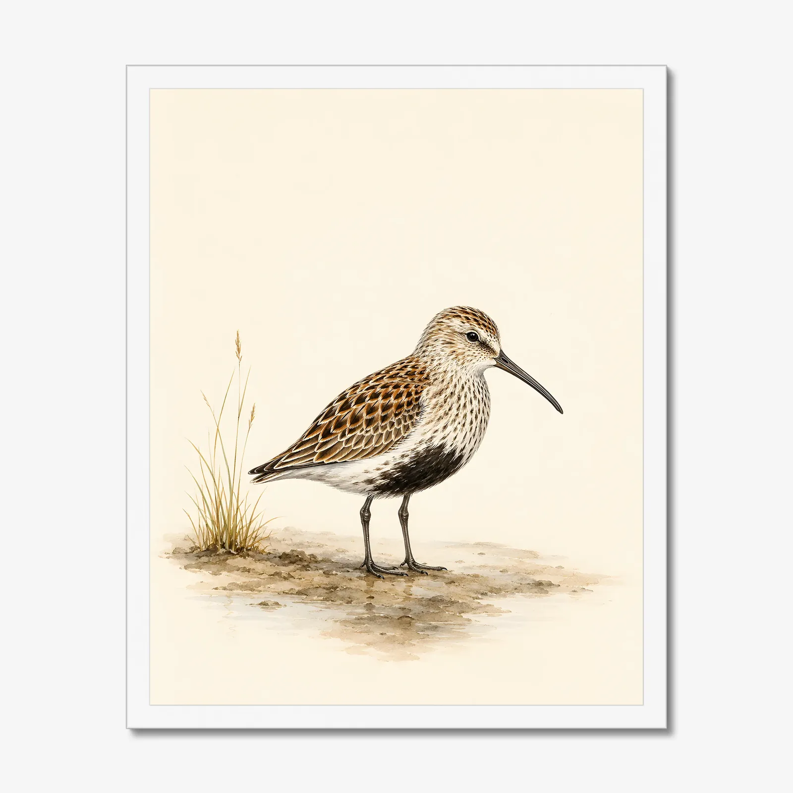 Dunlin Print in a white frame