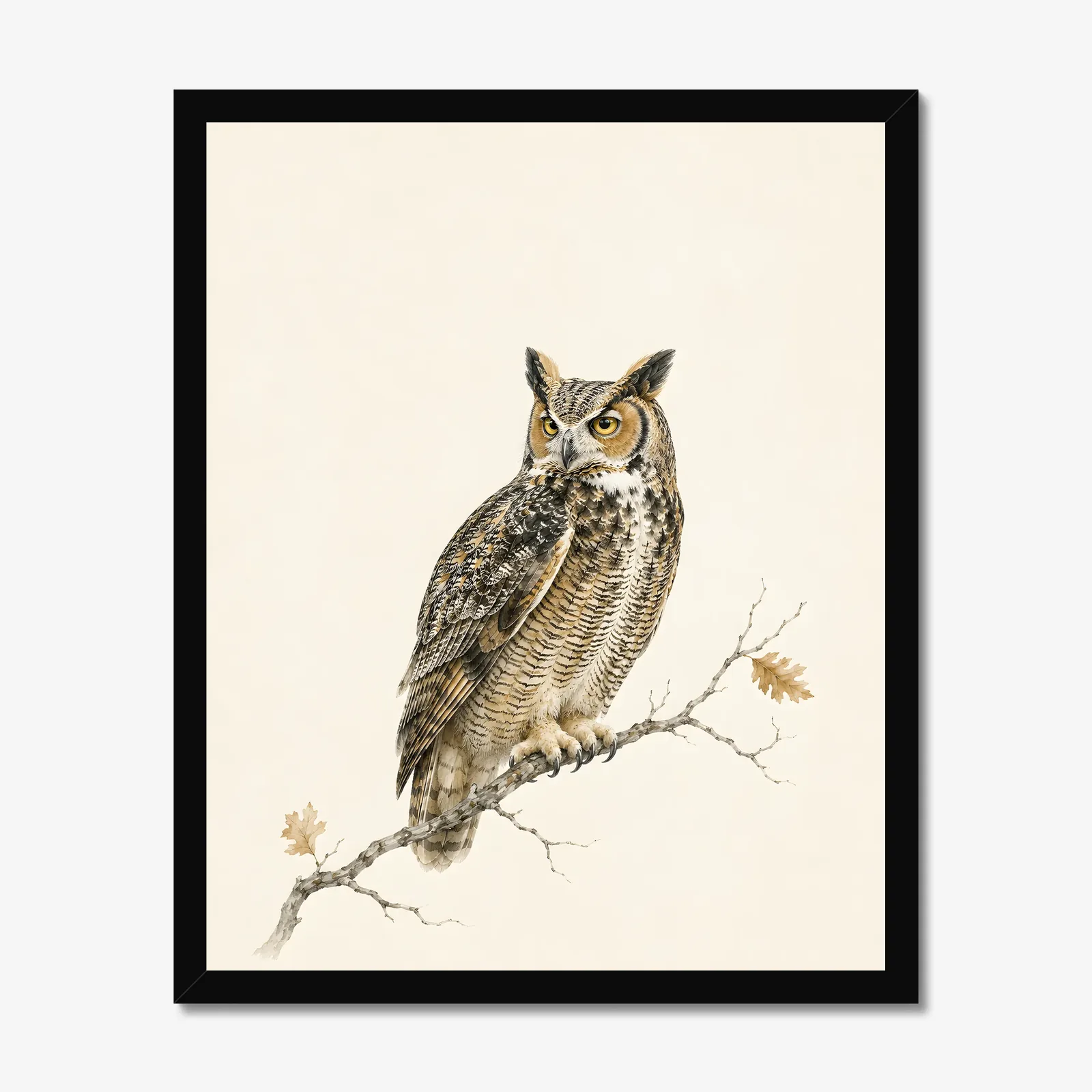 Great Horned Owl Print in a black frame