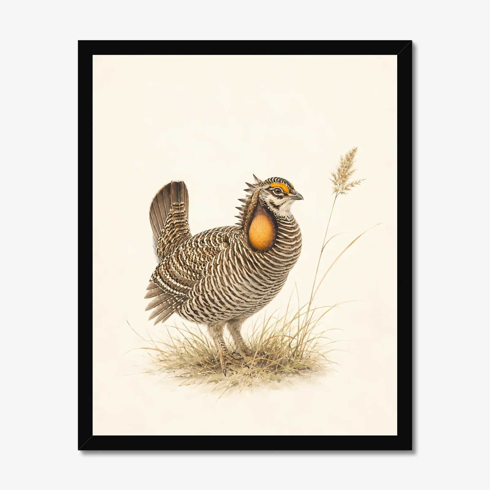 Greater Prairie Chicken Print in a black frame