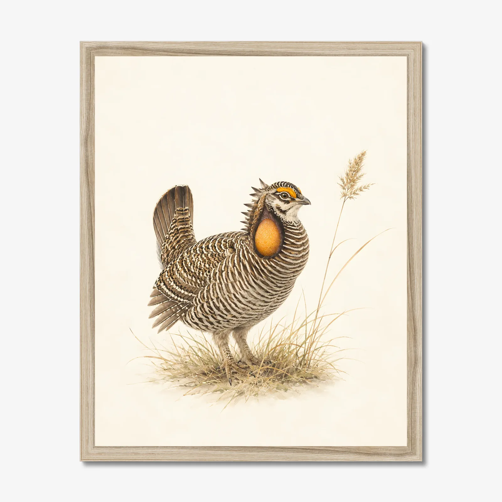 Greater Prairie Chicken Print in a natural frame