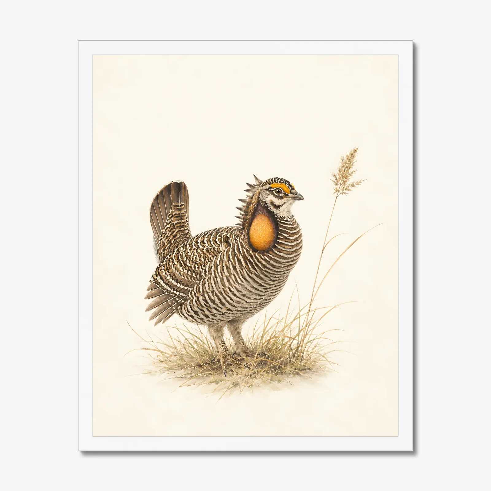 Greater Prairie Chicken Print in a white frame