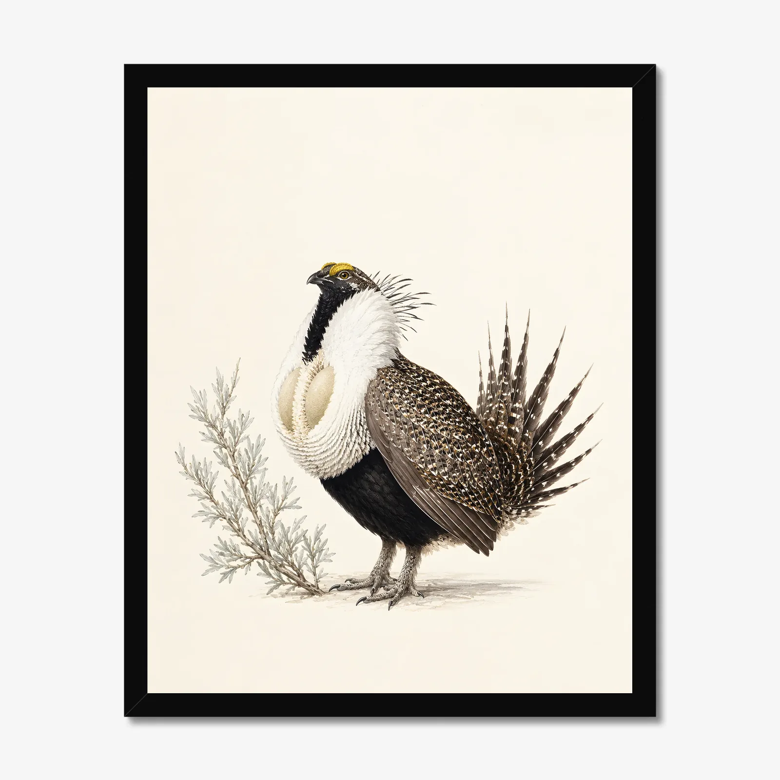 Greater Sage Grouse Print in a black frame