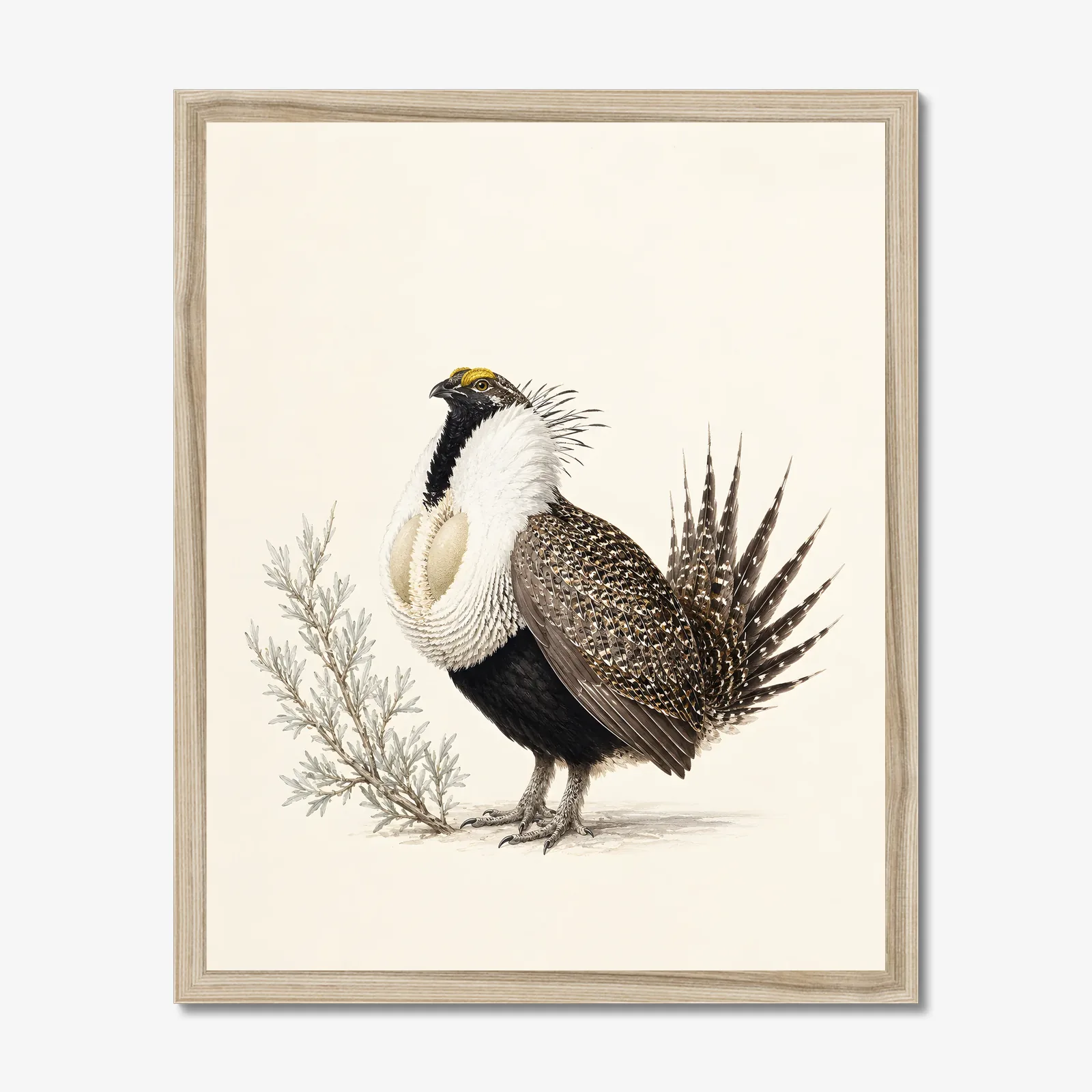 Greater Sage Grouse Print in a natural frame