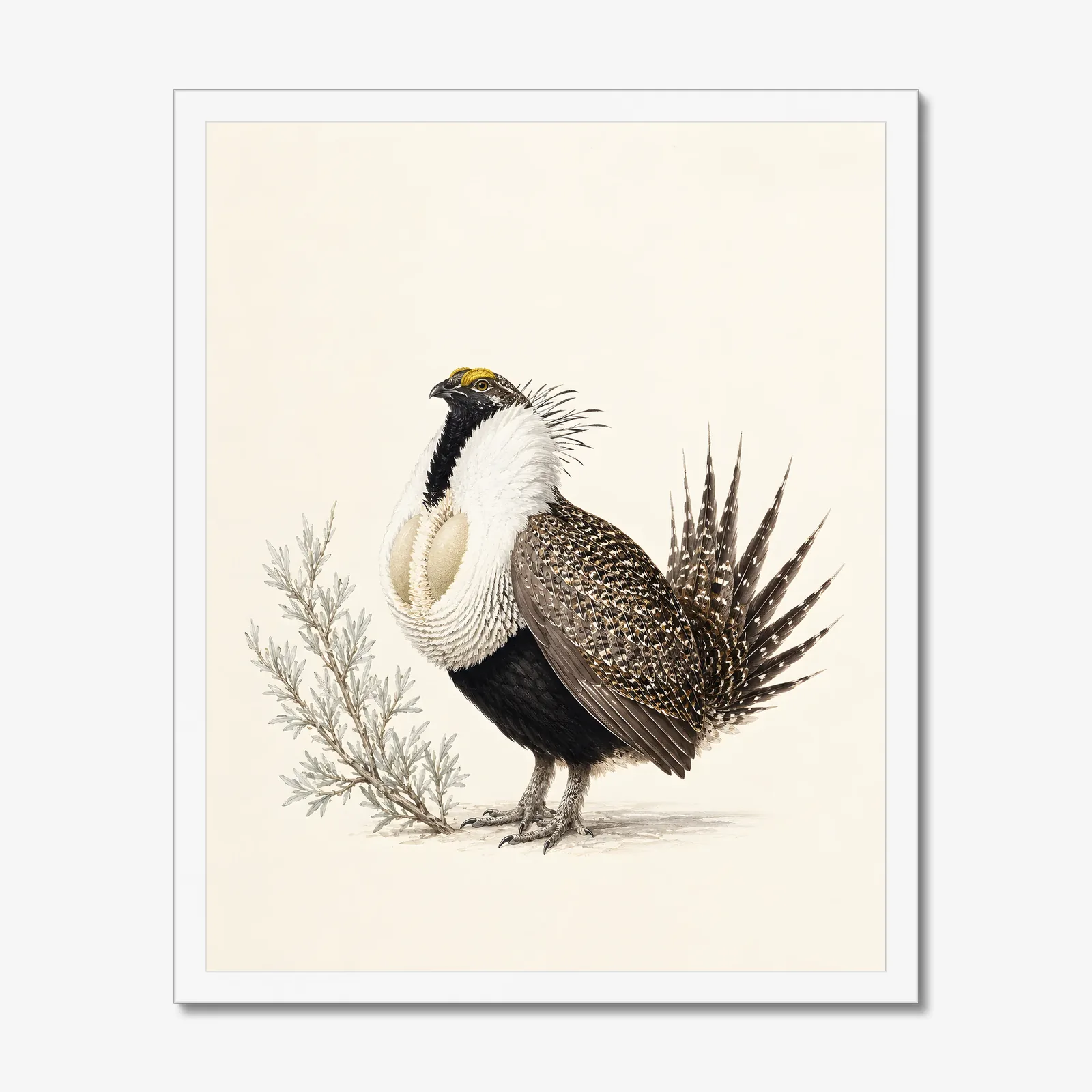 Greater Sage Grouse Print in a white frame