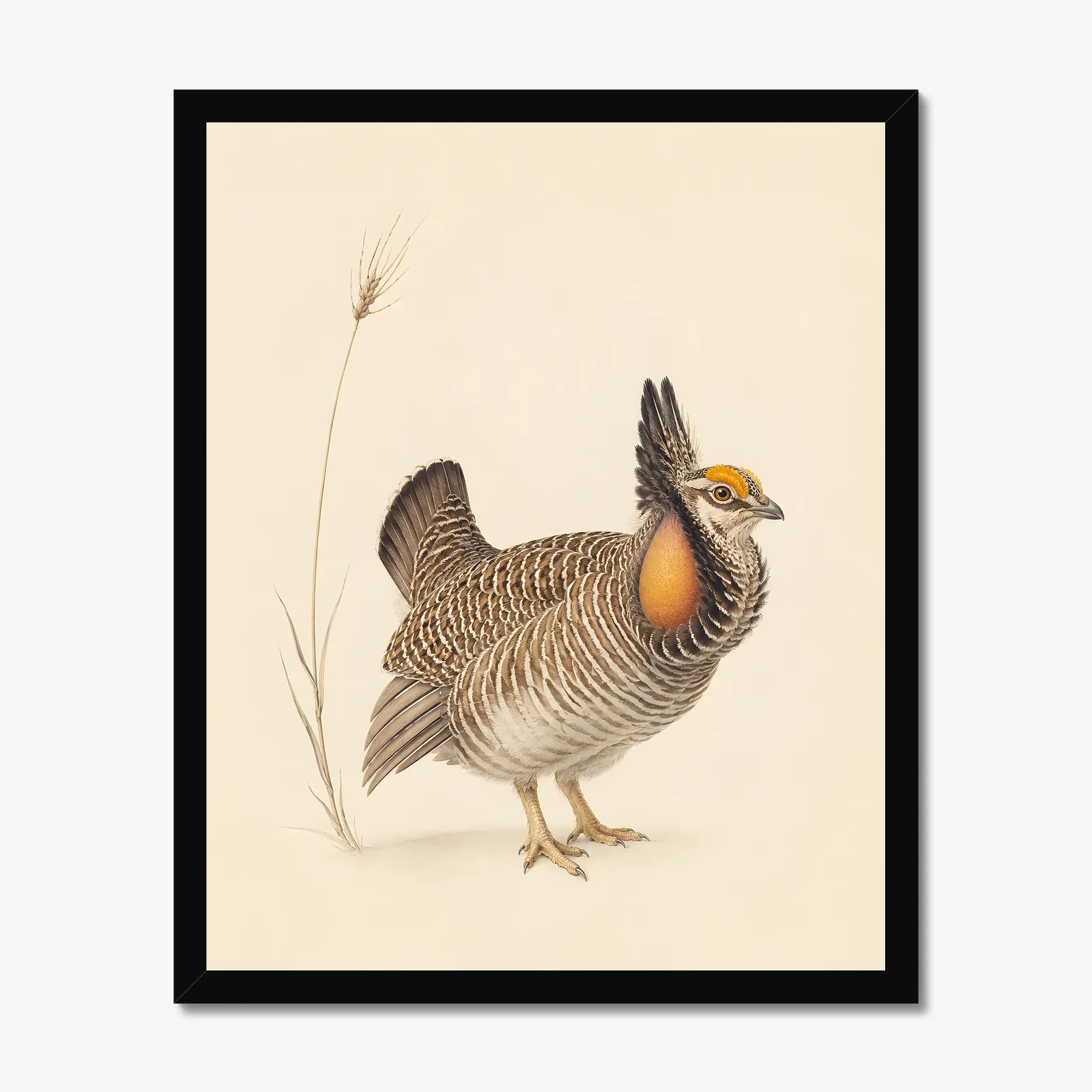 Lesser Prairie Chicken Print in a black frame