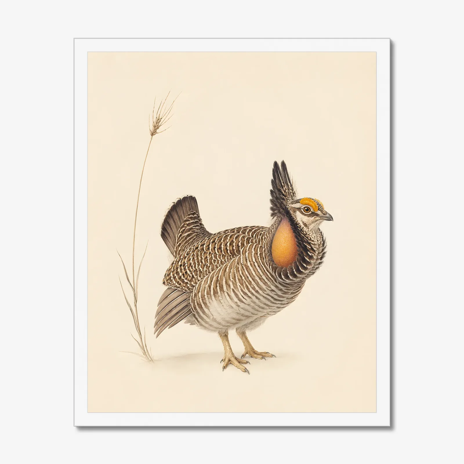 Lesser Prairie Chicken Print in a white frame