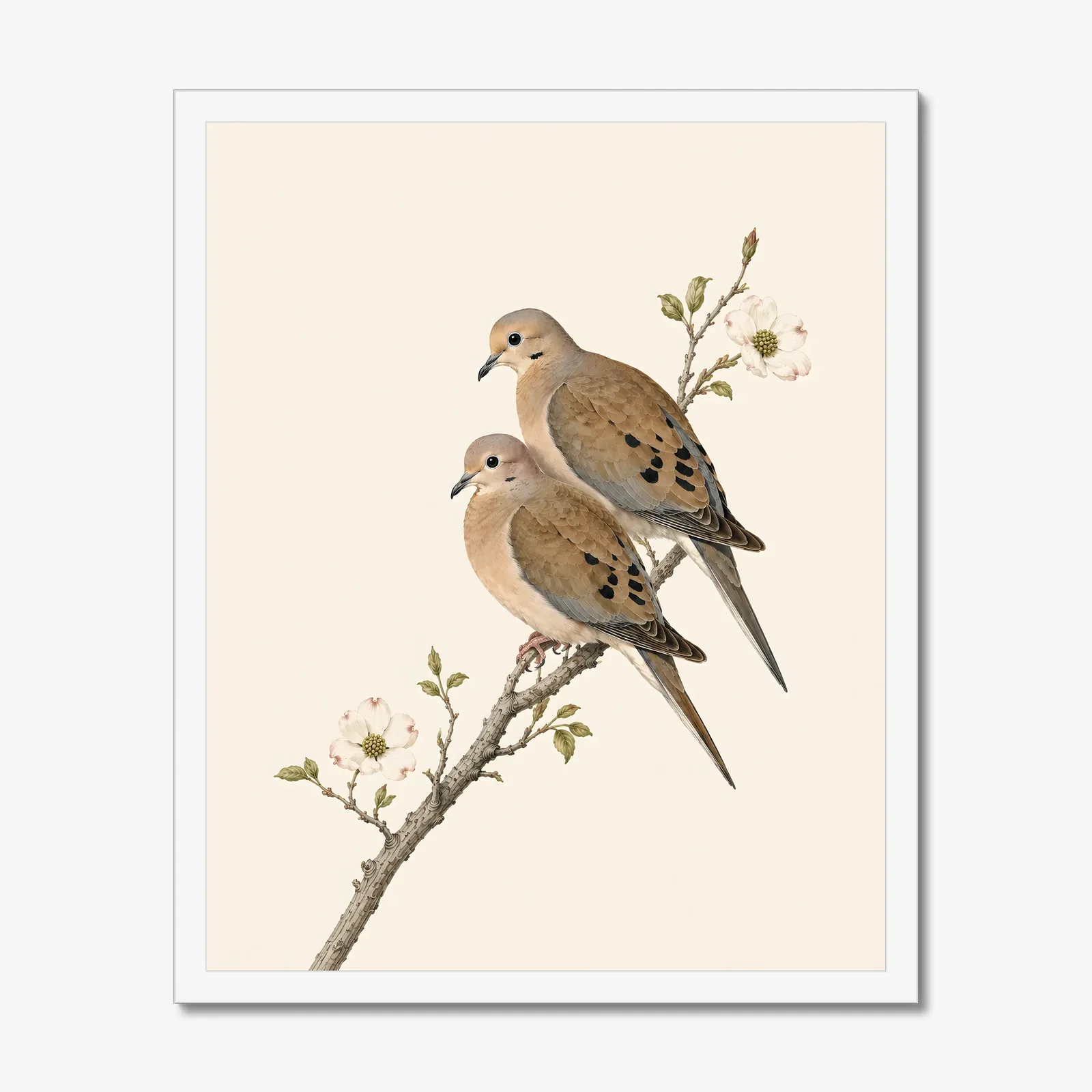 Mourning Dove Print in a white frame