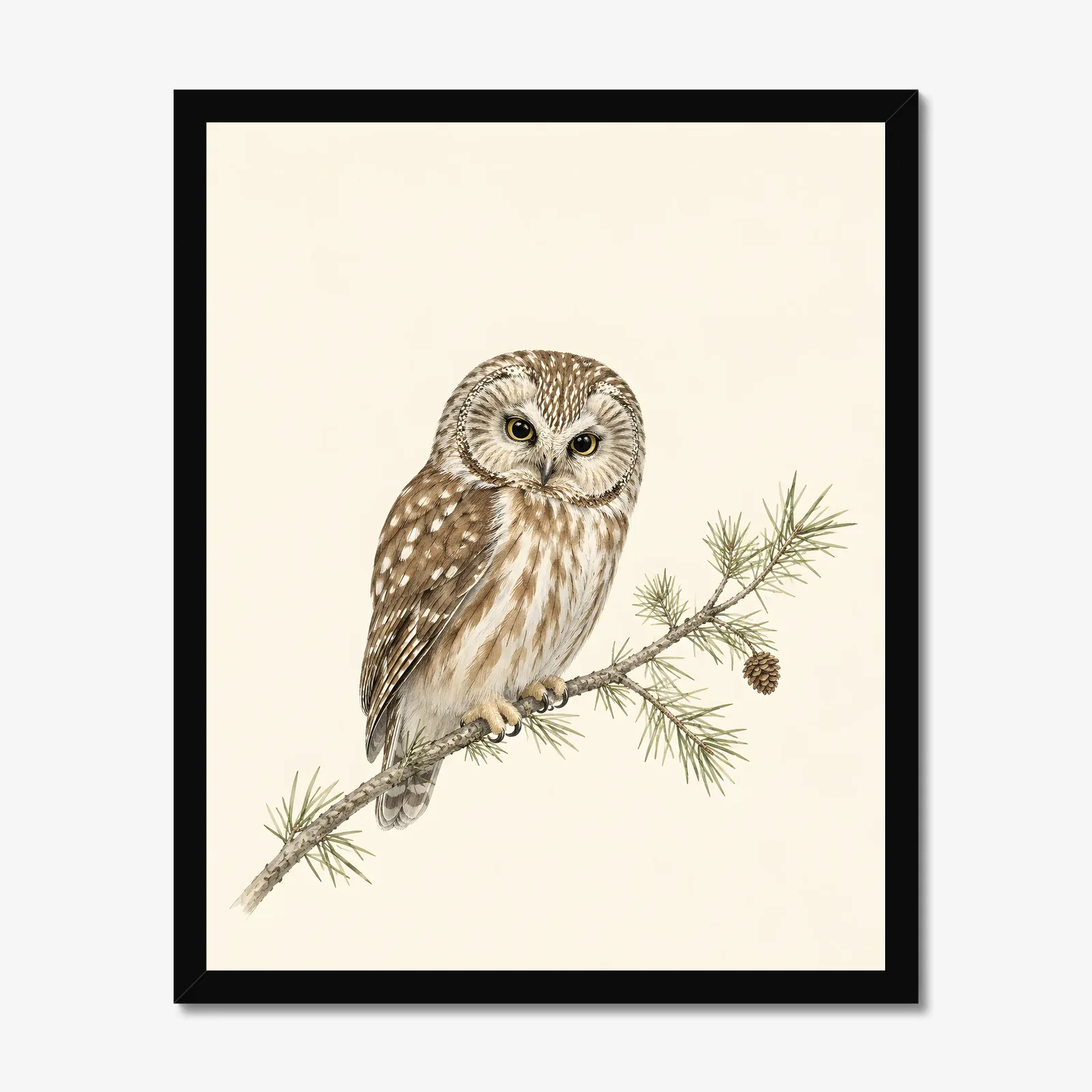 Northern Saw-whet Owl Print in a black frame