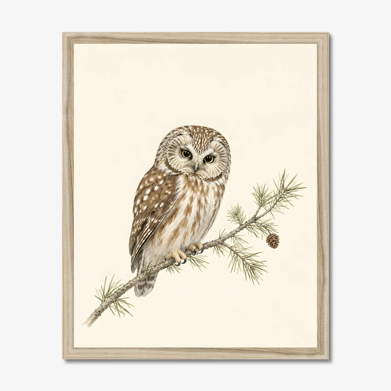 Northern Saw-whet Owl Print in a natural frame