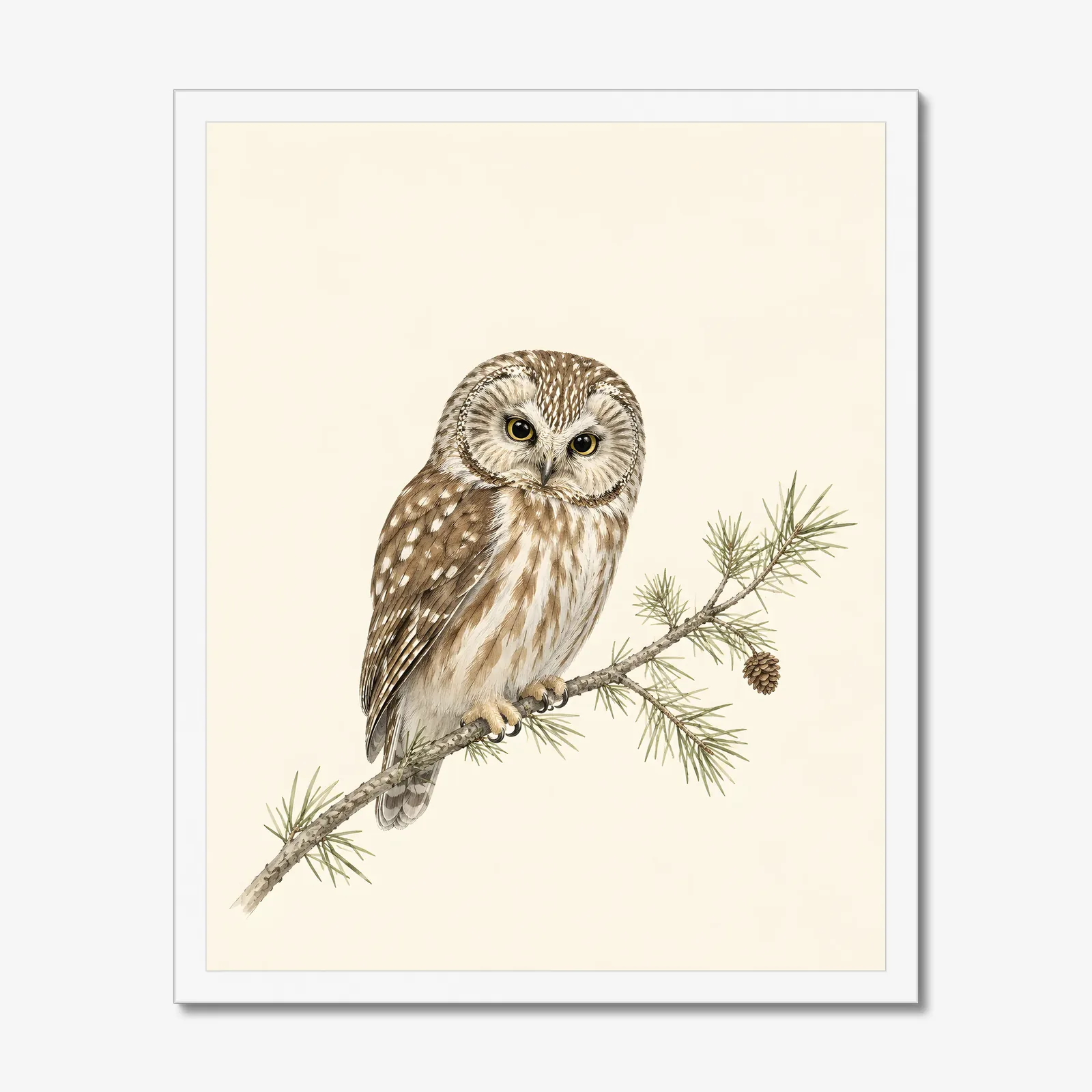 Northern Saw-whet Owl Print in a white frame