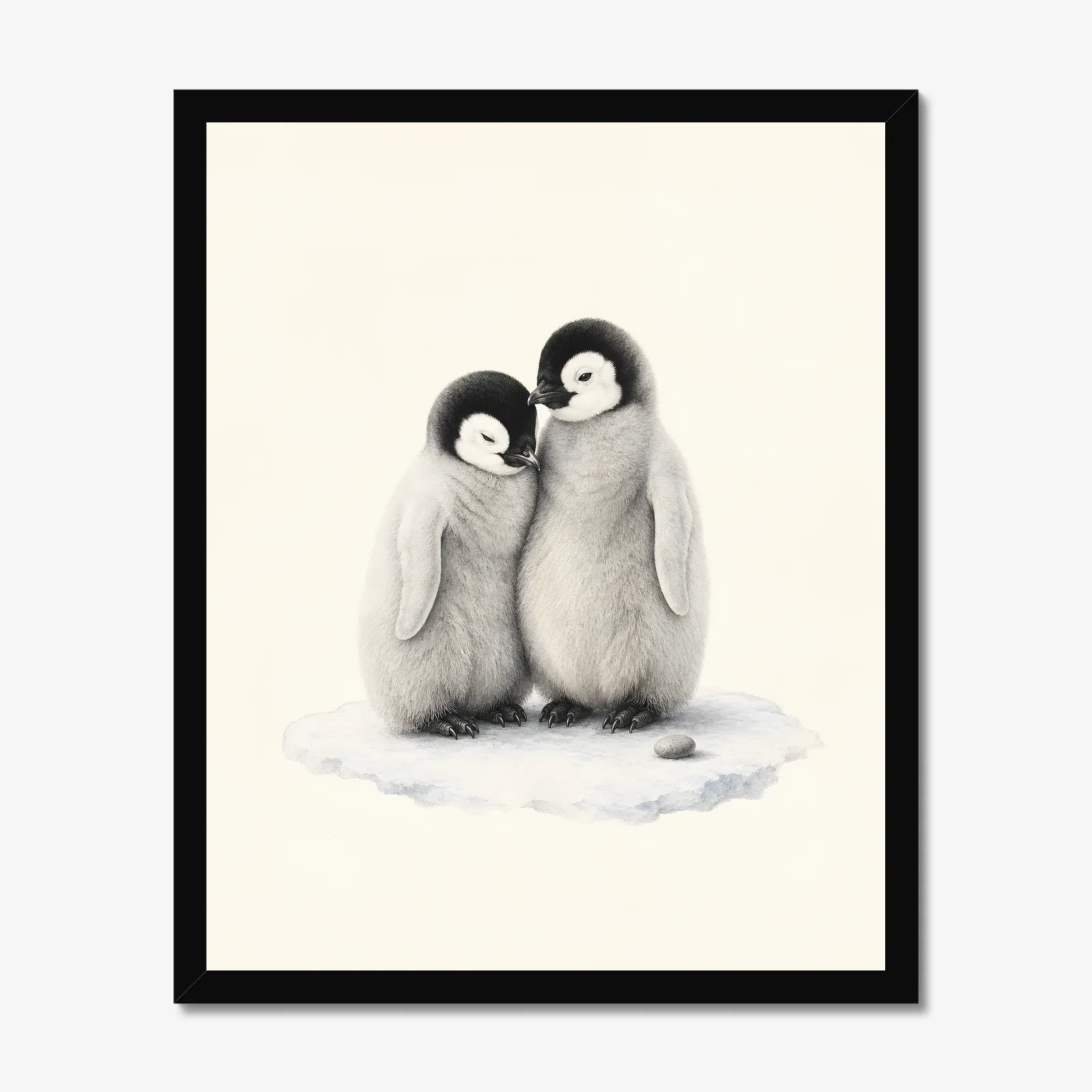 Penguin Chicks Print in a black frame