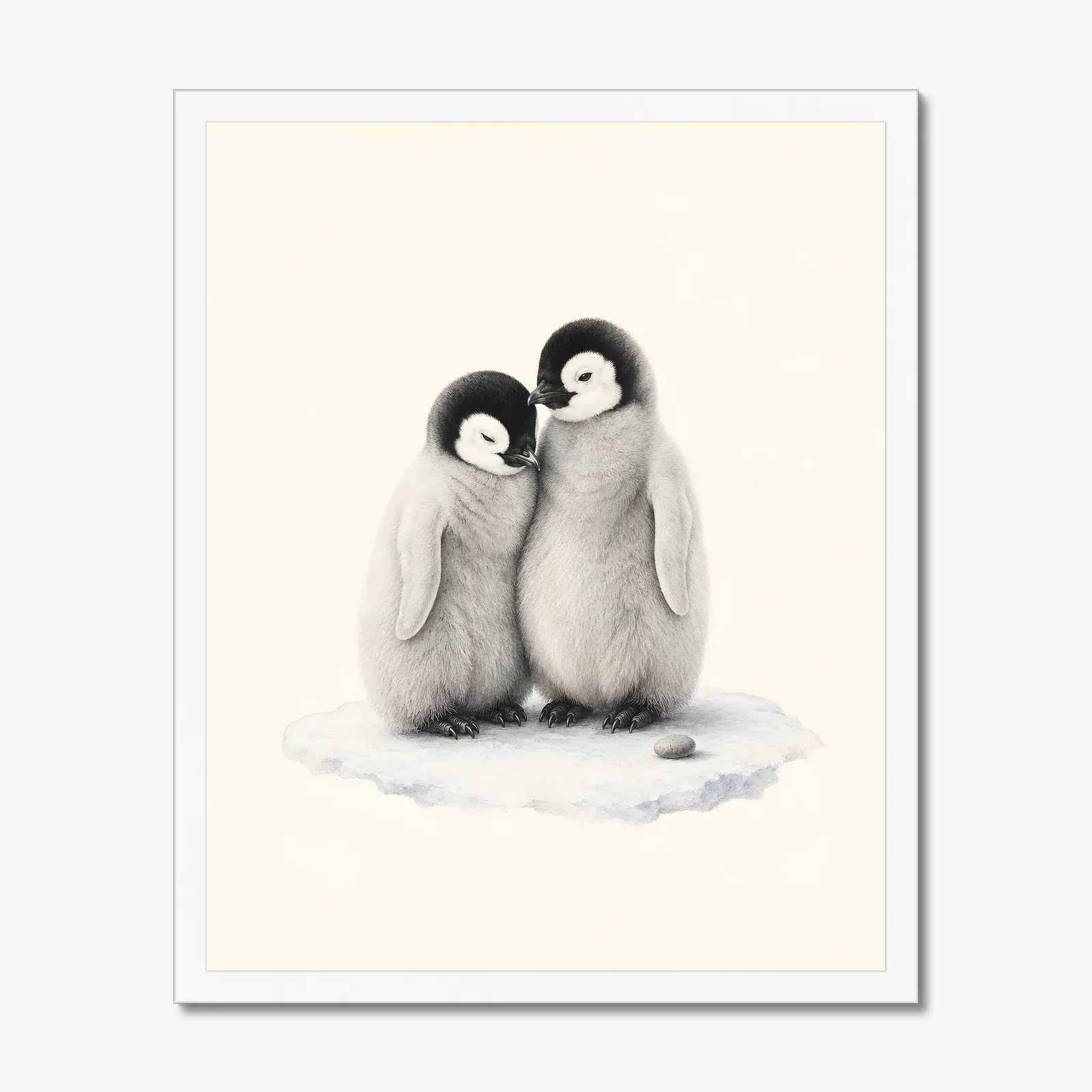 Penguin Chicks Print in a white frame