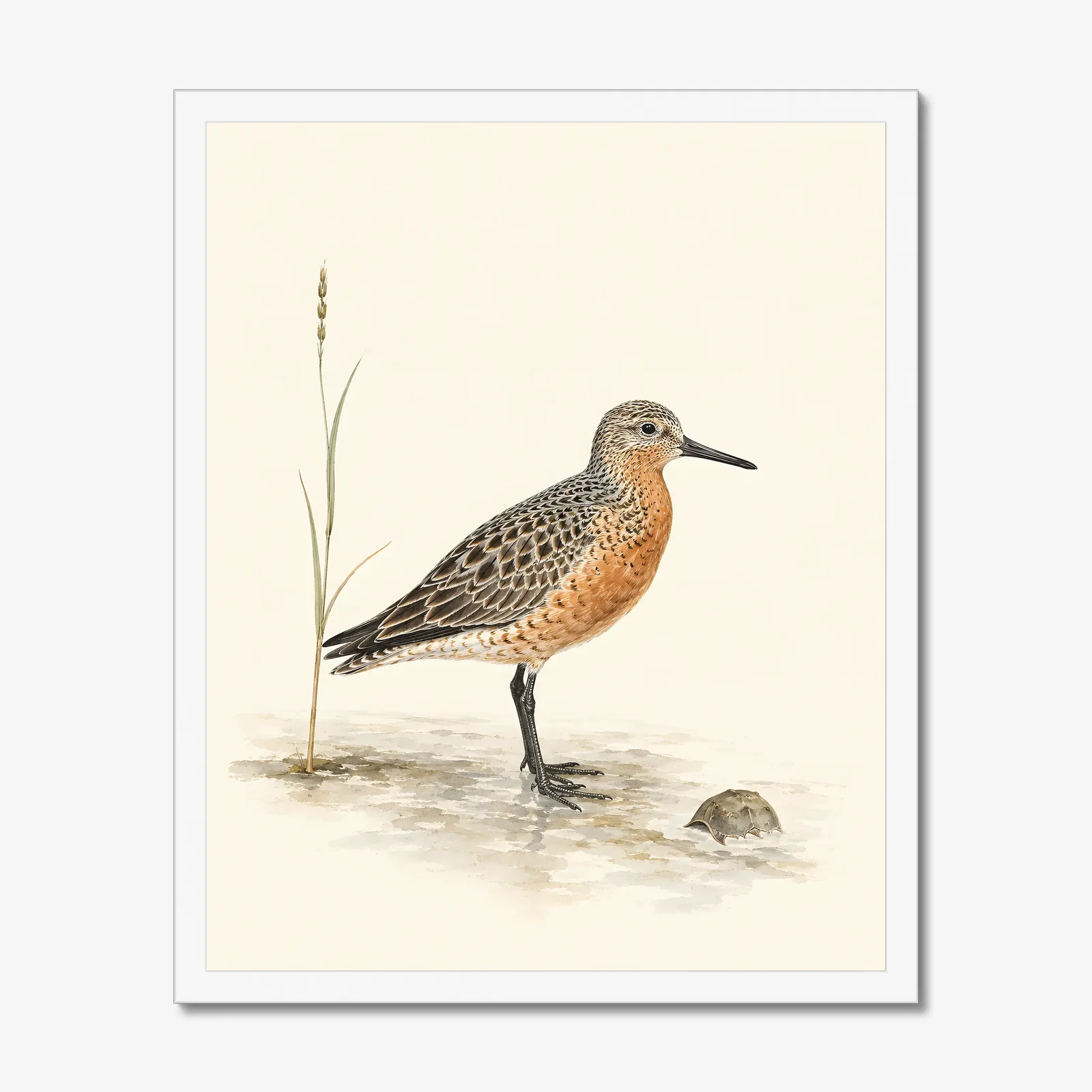 Red Knot Print in a white frame
