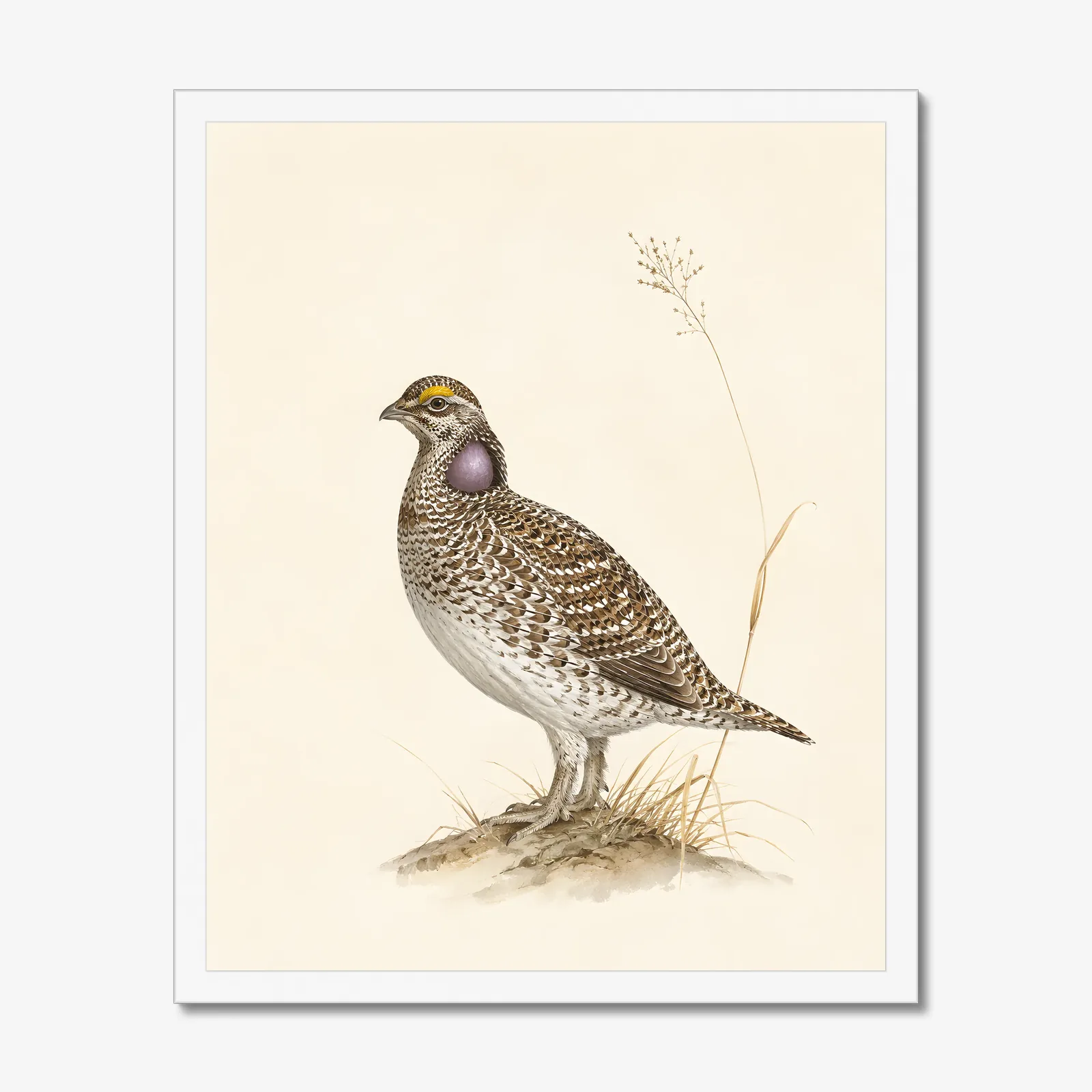 Sharp Tailed Grouse Print in a white frame