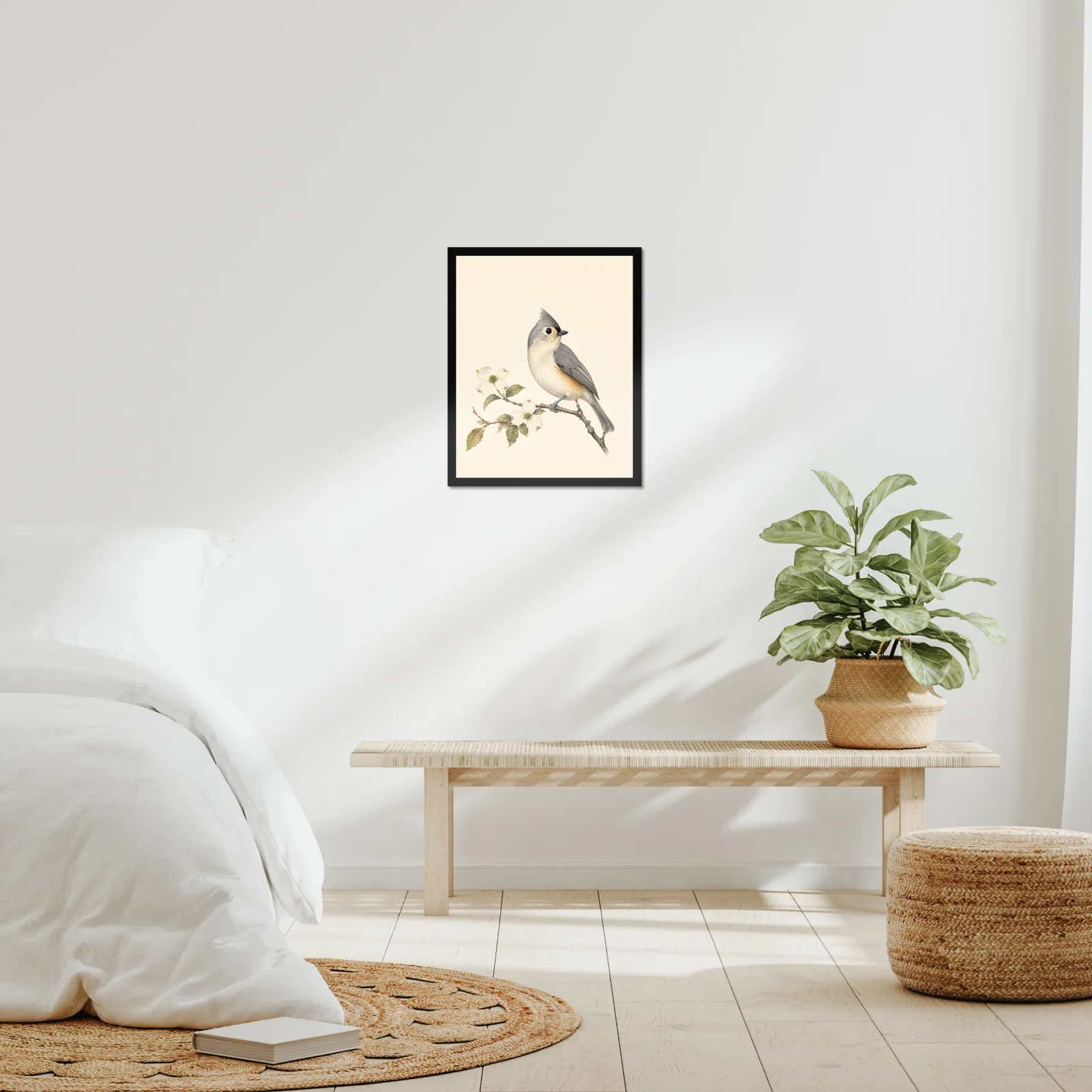 Tufted Titmouse Print in a room setting, shown at 16x20 inches