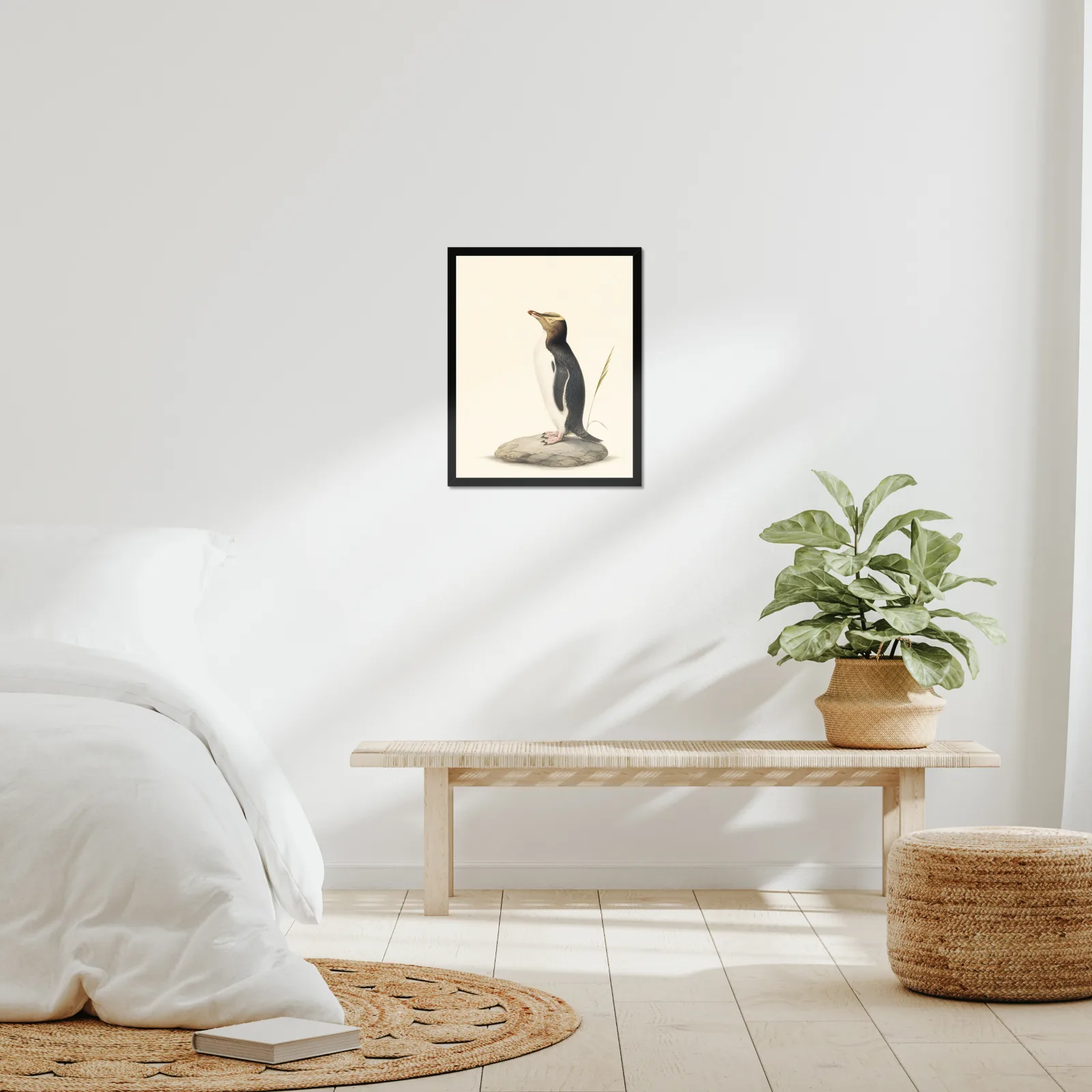 Yellow-eyed Penguin Print in a room setting, shown at 16x20 inches