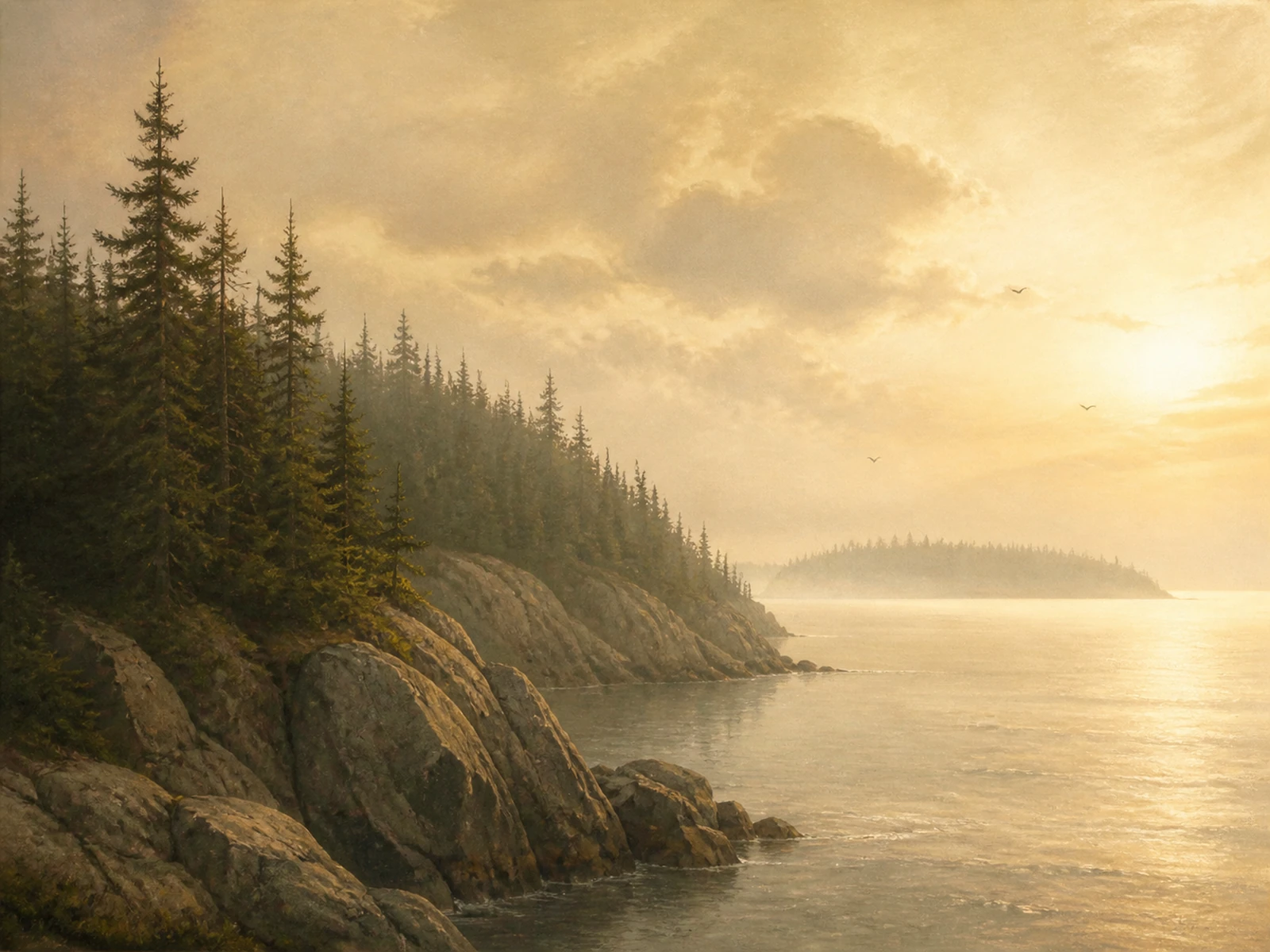 A painted landscape of Maine bird habitat